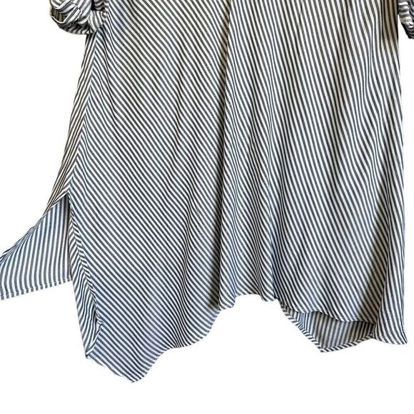 Lagenlook Cupio Asymmetrical Hem Navy Striped Cuff Sleeve Tunic Top - Picture 5 of 14